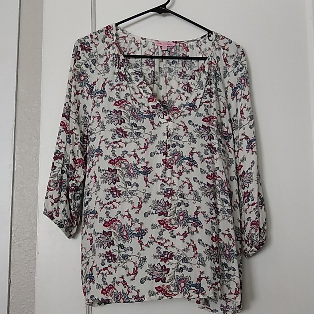 Rose & thyme 3/4 sleeve floral blouse